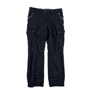 Burberry Cargo Pants Womens 12 Black Twill Lined Zip Pocket Cuffed Italy
